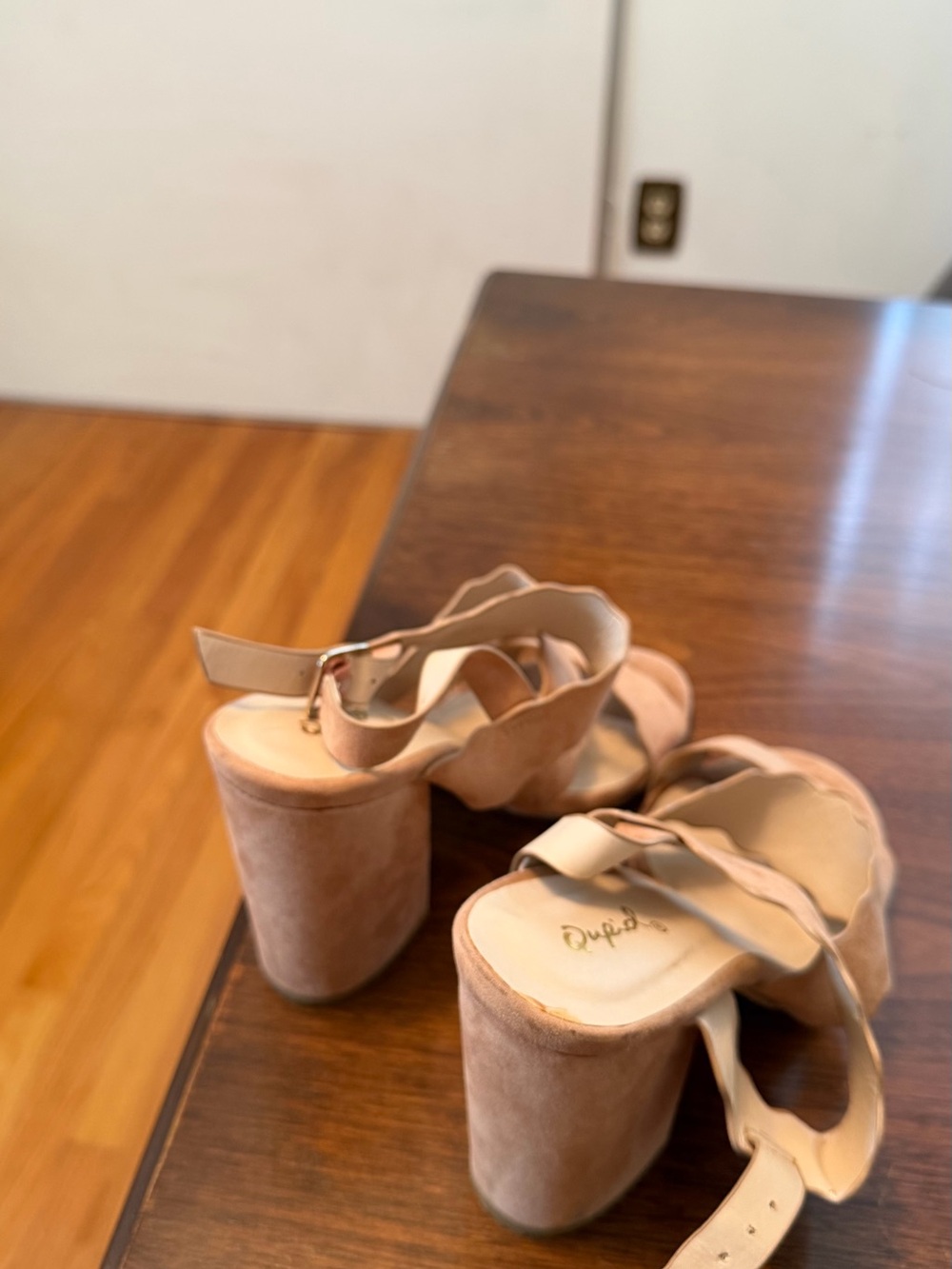 Pink Lily Blush Scalloped Platform Block Heels